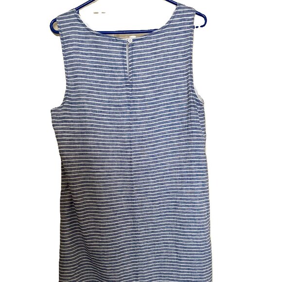 Beach Lunch Lounge Blue Stripe Jaylene Linen & Cotton Sleeveless Dress - Size L - Picture 2 of 6